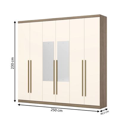 Imagem de Guarda-Roupa Casal Jade 6 Portas 3 Gavetas com Espelho Rústico/Off White - Henn