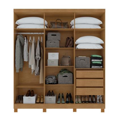 Imagem de Guarda-Roupa Casal Jazz 6 Portas 3 Gavetas com Espelho 73939.3 Amêndoa Clean/Off White - Móveis Lopas