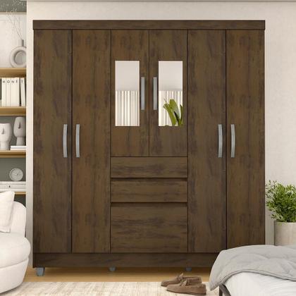 Imagem de Guarda Roupa Casal Lia 6 Portas C/espelho Capuccino - Móveis Arapongas