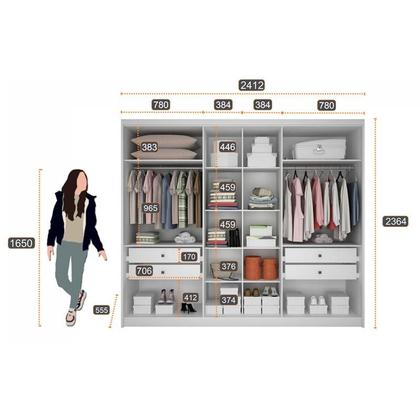 Imagem de Guarda Roupa Casal Linea com Nicho e Gaveteiro Milão com Chave Neve - Novo Horizonte