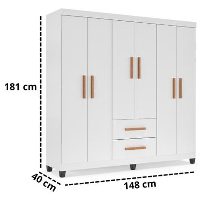 Imagem de Guarda Roupa Casal Lite 6 Portas 2 Gavetas com Cabideiro e Prateleiras Internas para Quarto