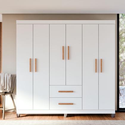 Imagem de Guarda Roupa Casal Lite 6 Portas 2 Gavetas com Cabideiro e Prateleiras Internas para Quarto