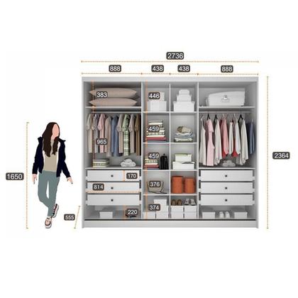 Imagem de Guarda Roupa Casal Logan 3 Portas 6 Gavetas Neve com Nicho  Novo Horizonte