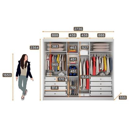 Imagem de Guarda Roupa Casal Logan 3 Portas 8 Gavetas Neve  Novo Horizonte