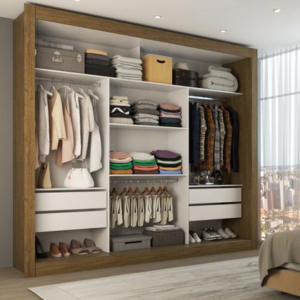 Imagem de Guarda-Roupa Casal Luiza 3 Portas de Correr 4 Gavetas Espelhado Cinamomo - Panorama Móveis