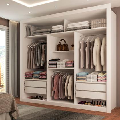 Imagem de Guarda-Roupa Casal Luiza Diamantina 3 Portas de Correr 4 Gavetas Espelhado Branco - Panorama Móveis