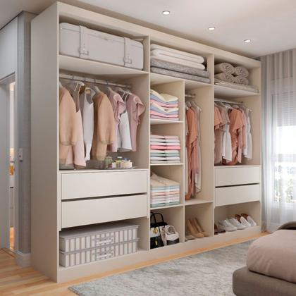 Imagem de Guarda-Roupa Casal Madalena 6 Portas 4 Gavetas 100% Mdf com Espelho Off White - Pm