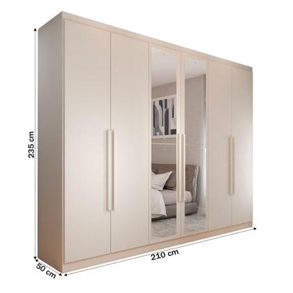 Imagem de Guarda-Roupa Casal Madalena 6 Portas 4 Gavetas 100% Mdf com Espelho Off White - Pm
