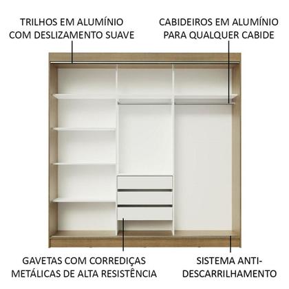 Imagem de Guarda-Roupa Casal Madesa Austin 4 Portas de Correr com Espelhos 3 Gavetas R