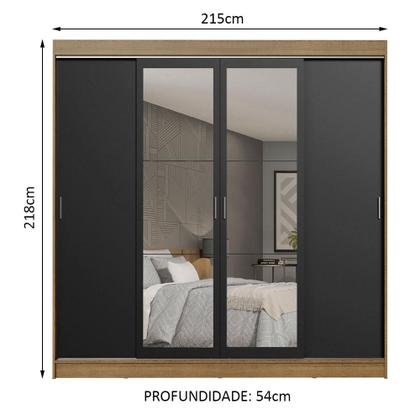 Imagem de Guarda-Roupa Casal Madesa Austin 4 Portas de Correr com Espelhos 3 Gavetas R
