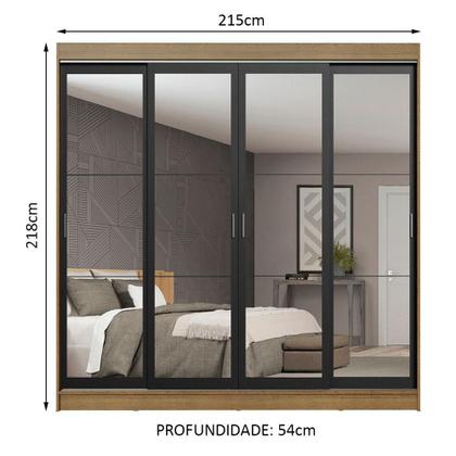 Imagem de Guarda-Roupa Casal Madesa Austin 4 Portas de Correr de Espelho 3 Gavetas