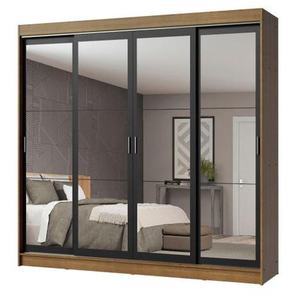 Imagem de Guarda-Roupa Casal Madesa Austin 4 Portas de Correr de Espelho 3 Gavetas