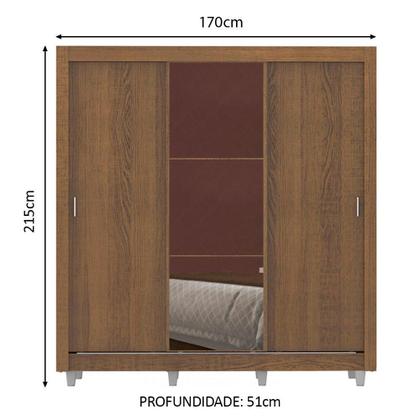 Imagem de Guarda Roupa Casal Madesa Lyon 3 Portas de Correr com Espelho 2 Gavetas com Pés