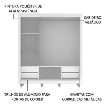 Imagem de Guarda Roupa Casal Madesa Lyon Plus 3 Portas de Correr com Espelho 4 Gavetas com Pés
