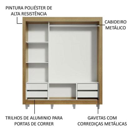 Imagem de Guarda Roupa Casal Madesa Lyon Plus 3 Portas de Correr com Espelho 4 Gavetas com Pés