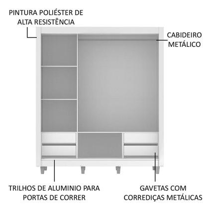 Imagem de Guarda Roupa Casal Madesa Lyon Plus 3 Portas de Correr de Espelho 4 Gavetas com Pés