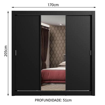 Imagem de Guarda Roupa Casal Madesa Mônaco 3 Portas de Correr com Espelho