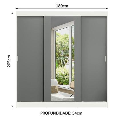 Imagem de Guarda-Roupa Casal Madesa Reno 3 Portas de Correr com Espelho B