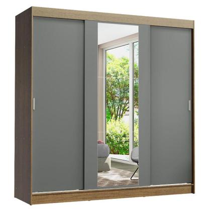 Imagem de Guarda-Roupa Casal Madesa Reno 3 Portas de Correr com Espelho - Rustic/Cinza