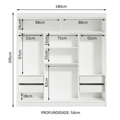 Imagem de Guarda-Roupa Casal Madesa Reno 3 Portas de Correr com Espelho