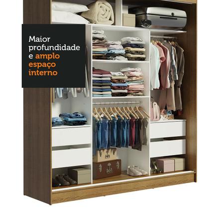 Imagem de Guarda-Roupa Casal Madesa Reno 3 Portas de Correr com Espelhos - Rustic/Cinza