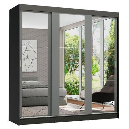 Imagem de Guarda-Roupa Casal Madesa Reno 3 Portas de Correr de Espelho - Preto/Cinza