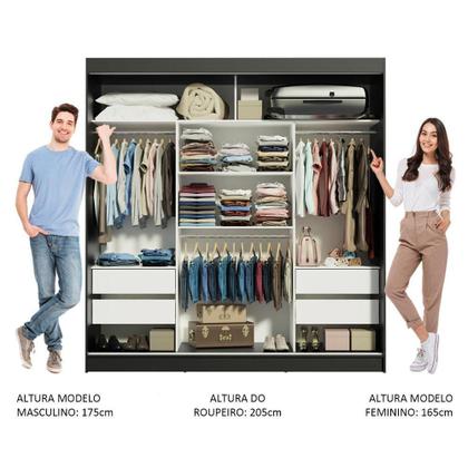 Imagem de Guarda-Roupa Casal Madesa Reno 3 Portas de Correr de Espelho - Preto/Cinza