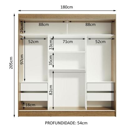 Imagem de Guarda-Roupa Casal Madesa Reno 3 Portas de Correr de Espelho