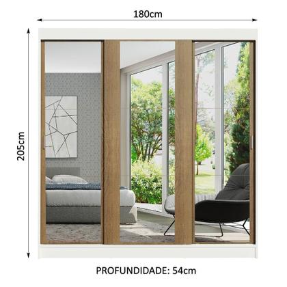 Imagem de Guarda-Roupa Casal Madesa Reno 3 Portas de Correr de Espelho