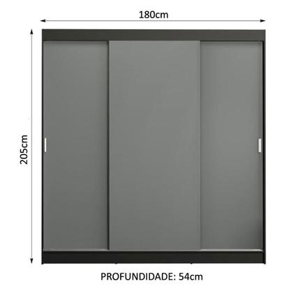 Imagem de Guarda-Roupa Casal Madesa Reno 3 Portas de Correr - Preto/Cinza