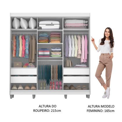 Imagem de Guarda-Roupa Casal Madesa Veneza 3 Portas de Correr 2 Portas com Espelho com Pés