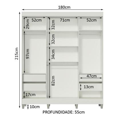 Imagem de Guarda-Roupa Casal Madesa Veneza 3 Portas de Correr 2 Portas com Espelho com Pés