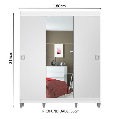 Imagem de Guarda-Roupa Casal Madesa Veneza 3 Portas de Correr Central com Espelho com Pés