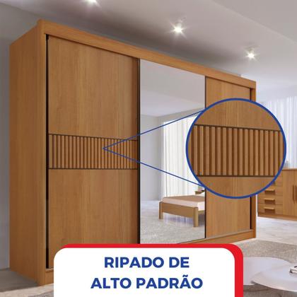 Imagem de Guarda-roupa Casal Mdf com Espelho 3 Portas 6 Gavetas Miami Ripado