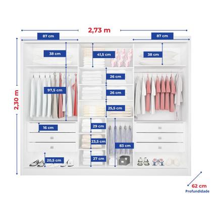 Imagem de Guarda Roupa Casal MDF Espelhado 3 Portas 6 Gavetas Qatar