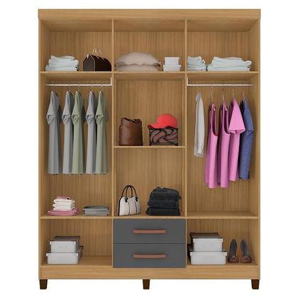 Imagem de Guarda Roupa Casal Modena 6 Portas com Cômoda Madri e Armário Multiuso Versatile 2 Portas com Chave Carvalho Americano Grafite - Incorplac