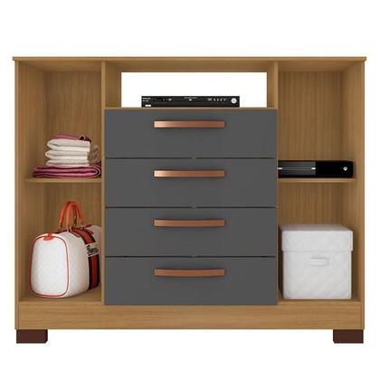 Imagem de Guarda Roupa Casal Modena 6 Portas com Cômoda Madri e Armário Multiuso Versatile 2 Portas com Chave Carvalho Americano Grafite - Incorplac