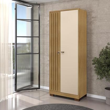 Imagem de Guarda Roupa Casal Modena 6 Portas com Cômoda Madri e Armário Multiuso Versatile 2 Portas com Chave Carvalho Americano Off White - Incorplac