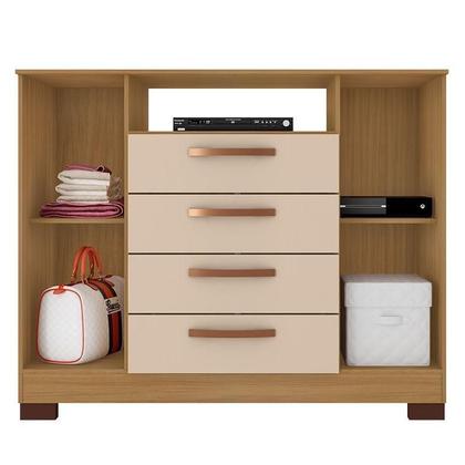 Imagem de Guarda Roupa Casal Modena 6 Portas com Cômoda Madri e Armário Multiuso Versatile 2 Portas com Chave Carvalho Americano Off White - Incorplac