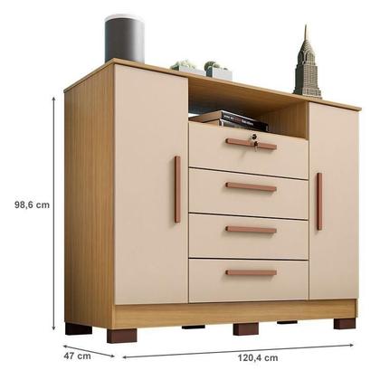 Imagem de Guarda Roupa Casal Modena 6 Portas com Cômoda Madri e Armário Multiuso Versatile 2 Portas com Chave Carvalho Americano Off White - Incorplac