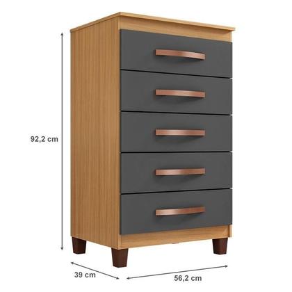 Imagem de Guarda Roupa Casal Modena com 6 Portas com Cômoda Cannes 5 Gavetas e Armário Multiuso Versatile Carvalho Americano Grafite - Incorplac