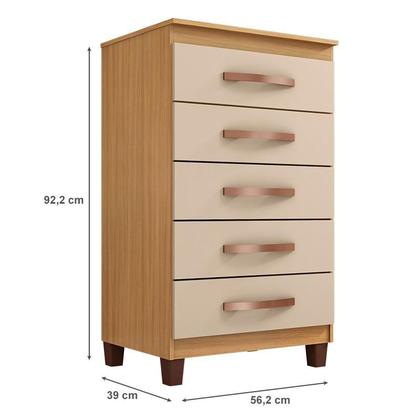 Imagem de Guarda Roupa Casal Modena com Cômoda Cannes 5 Gavetas e Armário Multiuso Recife Carvalho Off White  Incorplac