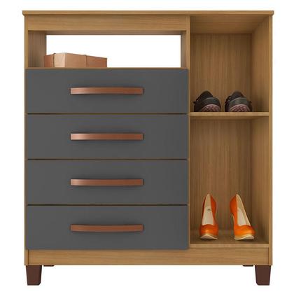 Imagem de Guarda Roupa Casal Modena com Espelho 6 Portas Cômoda Sapateira Cannes e Armário Multiuso Recife Carvalho Americano Grafite- Incorplac