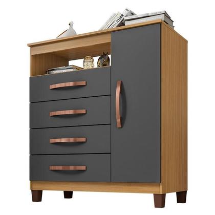 Imagem de Guarda Roupa Casal Modena com Espelho 6 Portas Cômoda Sapateira Cannes e Armário Multiuso Recife Carvalho Americano Grafite- Incorplac