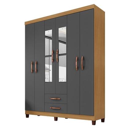 Imagem de Guarda Roupa Casal Modena com Espelho 6 Portas Cômoda Sapateira Cannes e Armário Multiuso Recife Carvalho Americano Grafite- Incorplac