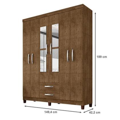 Imagem de Guarda Roupa Casal Modena Com Espelho 6 Portas Cômoda Sapateira Cannes E Armário Multiuso Recife Malbec - Incorplac
