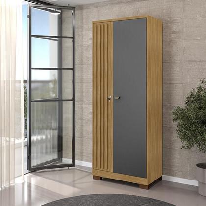 Imagem de Guarda Roupa Casal Modena com Espelho 6 Portas e Armário Multiuso Versatile Carvalho Americano Grafite  Incorplac