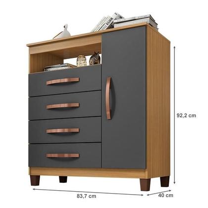 Imagem de Guarda Roupa Casal Modena com Espelho 6 Portas e Cômoda Sapateira Cannes Armário Multiuso Versatile Carvalho Americano Grafite  Incorplac