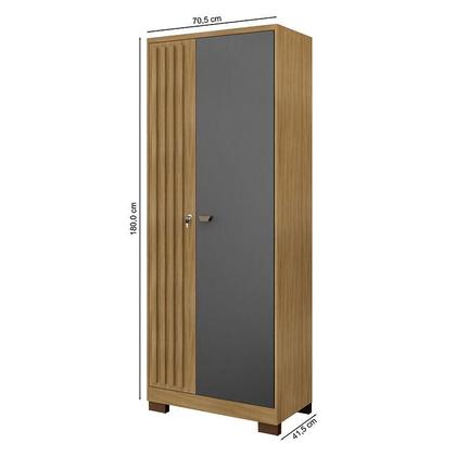 Imagem de Guarda Roupa Casal Modena com Espelho 6 Portas e Cômoda Sapateira Cannes Armário Multiuso Versatile Carvalho Americano Grafite  Incorplac