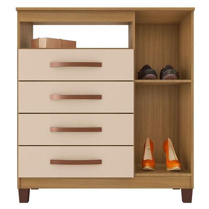 Imagem de Guarda Roupa Casal Modena com Espelho 6 Portas e Cômoda Sapateira Cannes com Armário Multiuso Versatile Carvalho Americano Off White  Incorplac